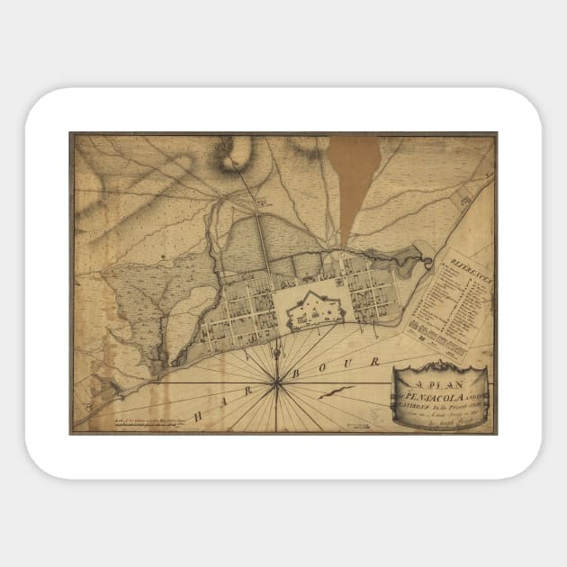 Vintage Map of Pensacola Florida (1778) Sticker by Bravuramedia